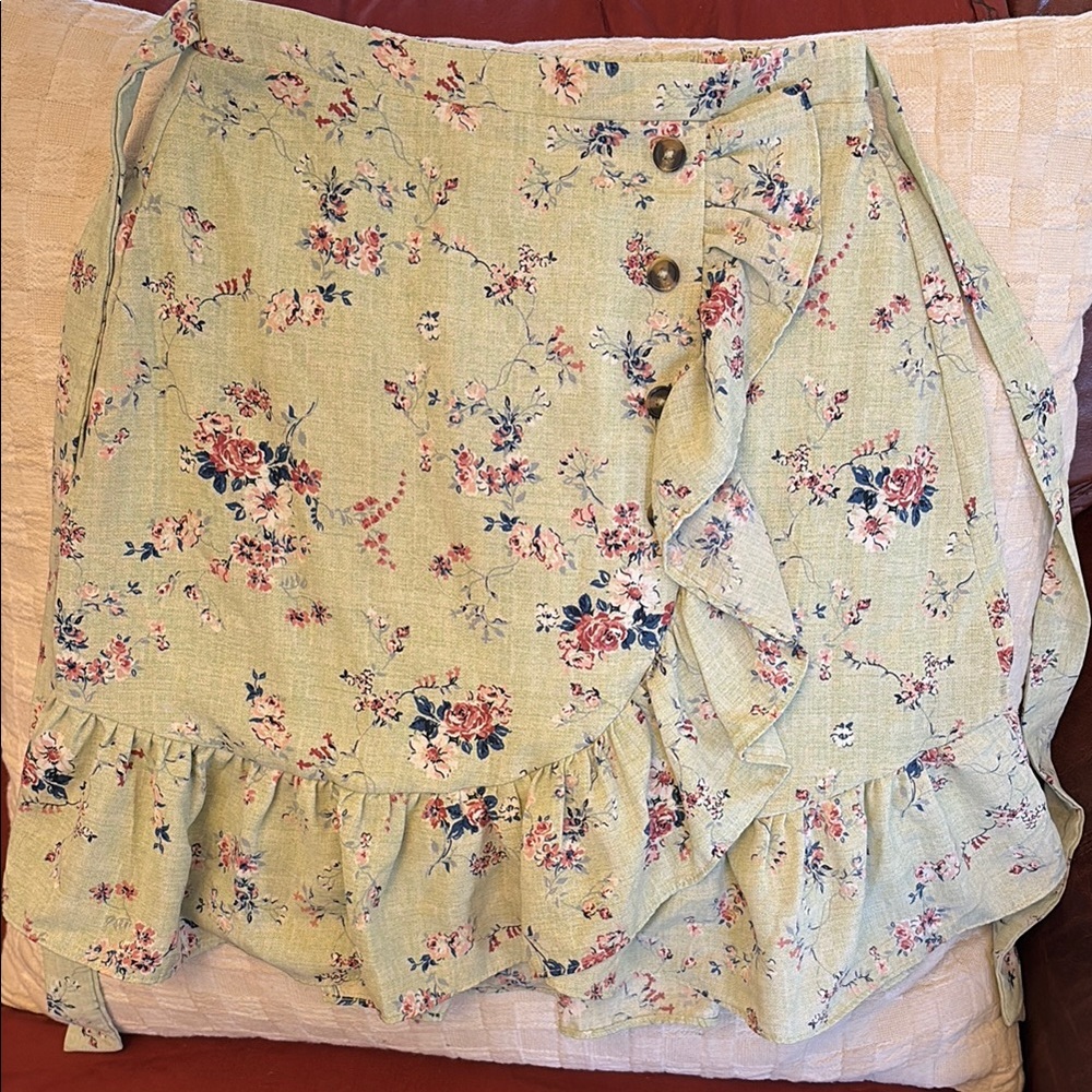 Knitworks Green Asymmetrical Wrap Mini Skirt